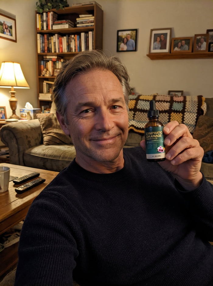 Customer holding Cleantra drops