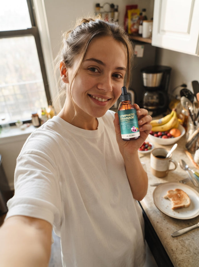 Customer holding Cleantra drops